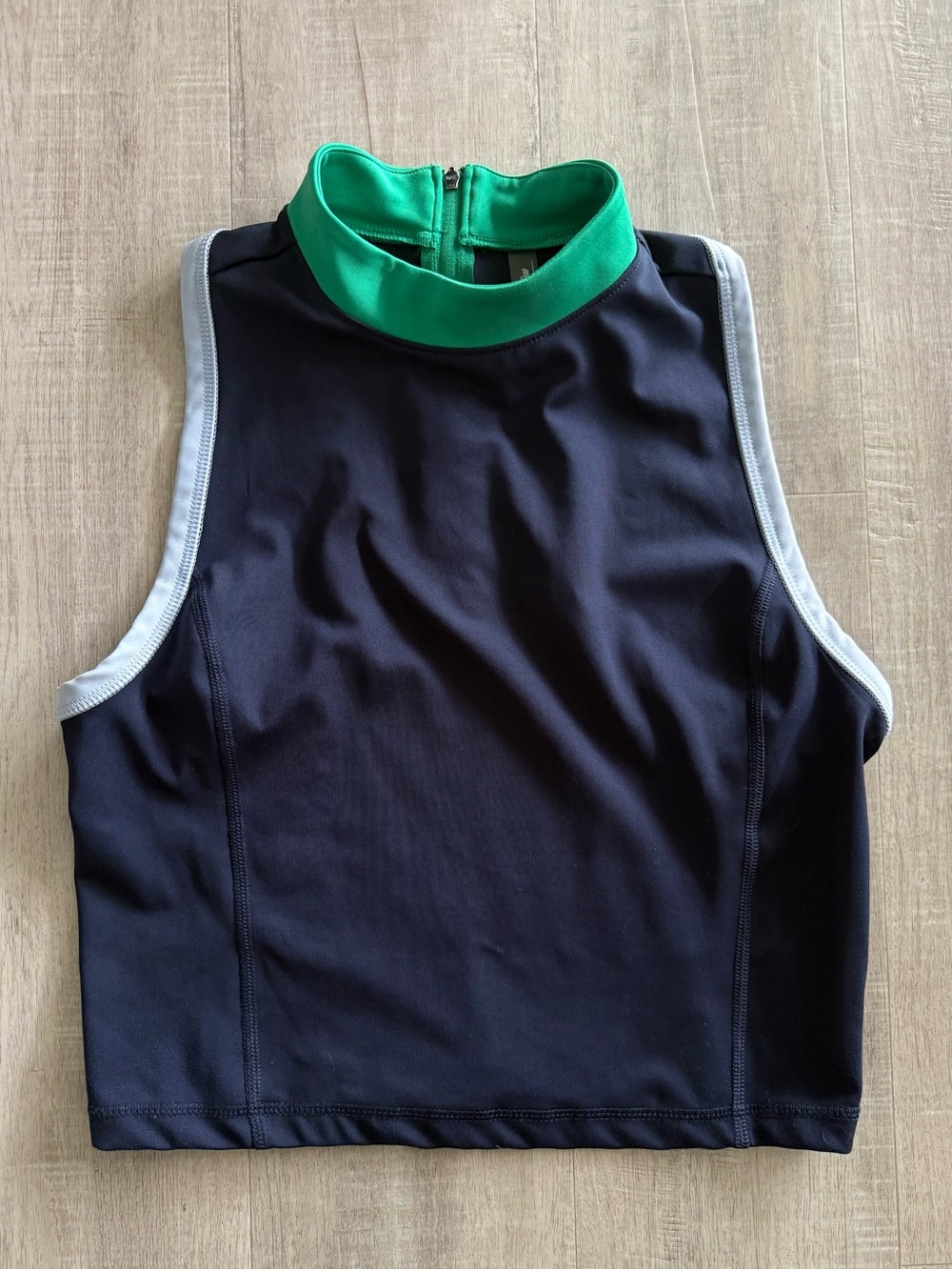 MTA Sport Mock Neck Workout Tank, Navy & Green, women’s medium